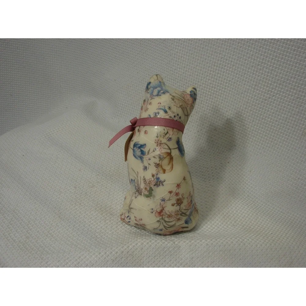 Floral Chintz Decoupage Cat Kitty Kitten Figurine Original Tags Kastro Mexico